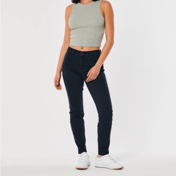 Hollister HIGH-RISE NAVY SUPER SKINNY PANTS - Picture 1 of 5
